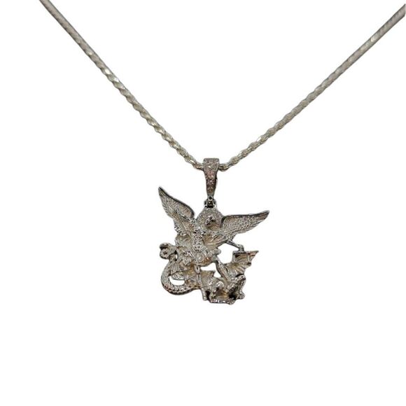 S925 Rhodium Finish St. Michael Angel - S925 Sterling Silver Rope Chain. - Picture 7 of 12
